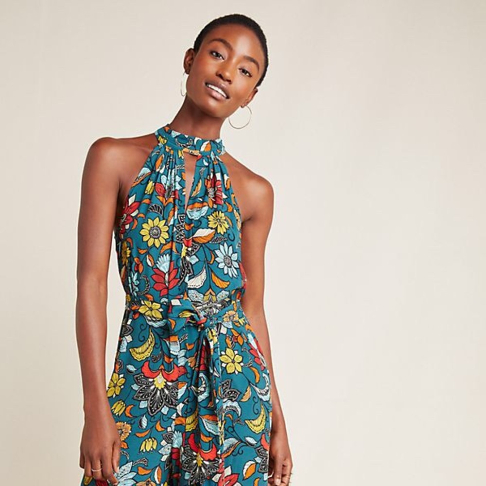 Anthropologie Geneva Halter Wide Leg Jumpsuit